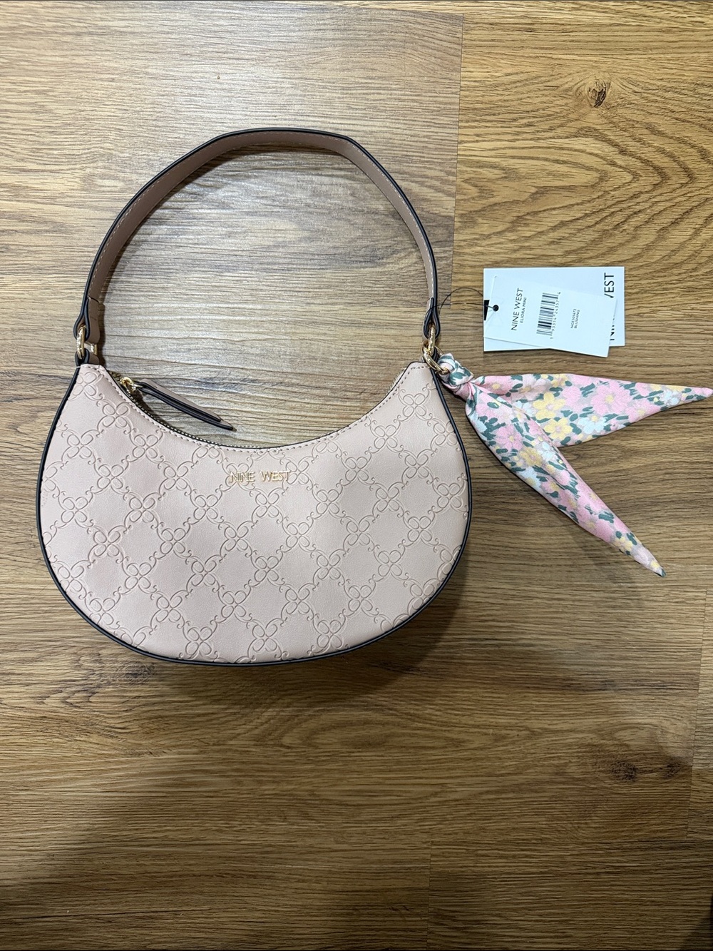 Nine West Shoulder Bag with Floral Scarf Accent